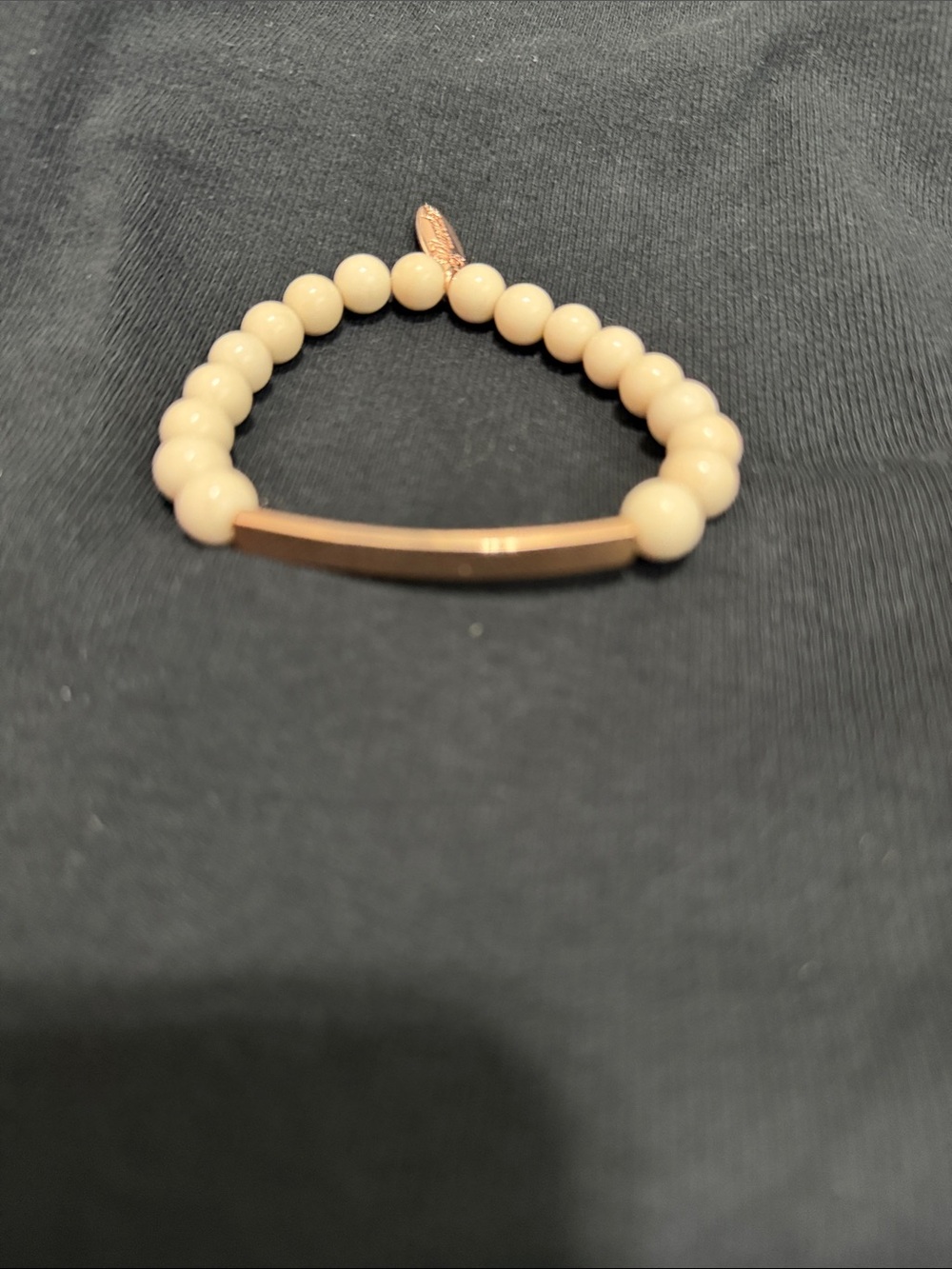 Rose Gold Bar Beaded Stretch Bracelet - Cream Beads BRC3